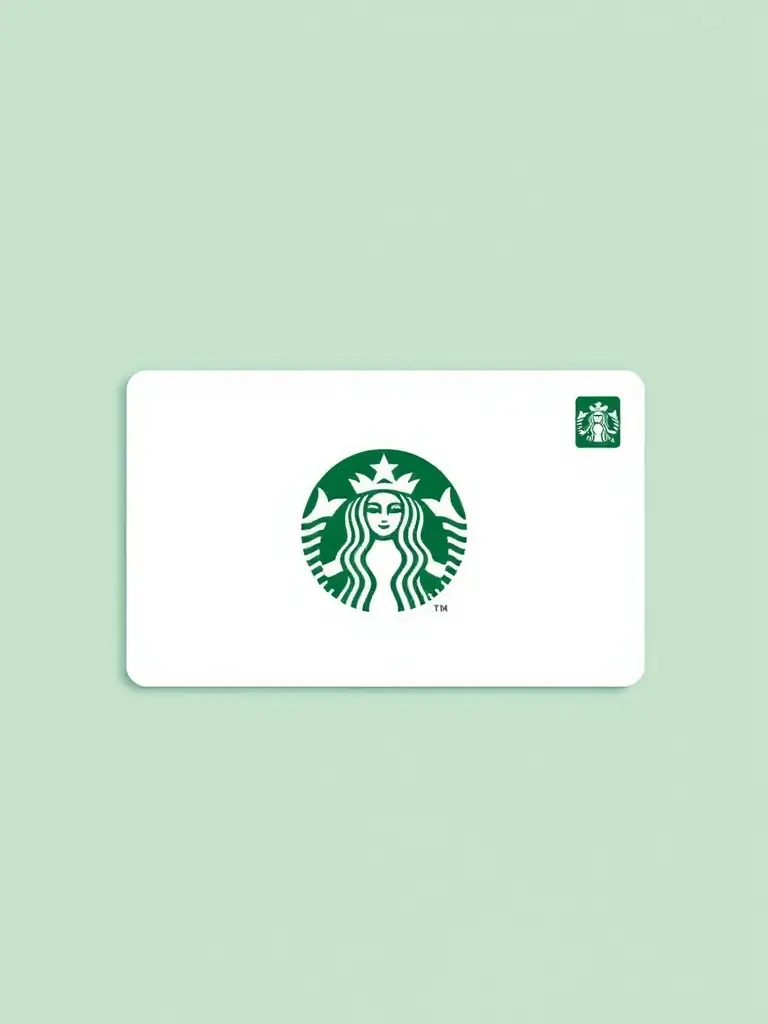 A high-quality photo of a Starbucks gift card, showcasing the Starbucks logo and a tempting image of a coffee drink, placed in a visually appealing setting.